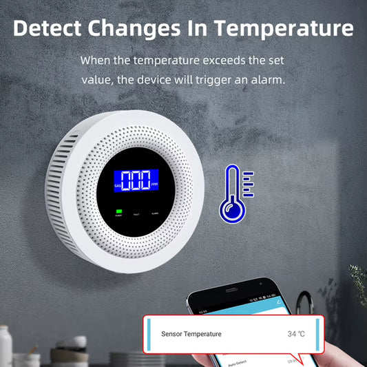 Tuya Gas Leak Sensor Sound Alarm Propane Detector Digital Display Natural Gas Sniffer Multifunctional for LPG Gas Biogas Methane