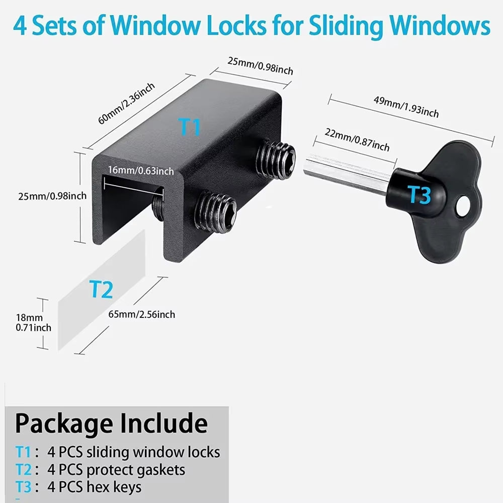 1Pc Window Locks for Vertical and Horizontal Windows, Adjustable Aluminum Window Stoppers, No-Drill Install