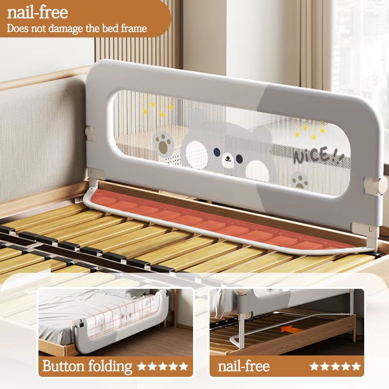 Foldable Toddler Bed Rail - Adjustable Anti-Fall Safety Barrier for Cribs with Easy Installation