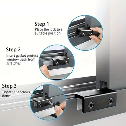 1Pc Window Locks for Vertical and Horizontal Windows, Adjustable Aluminum Window Stoppers, No-Drill Install