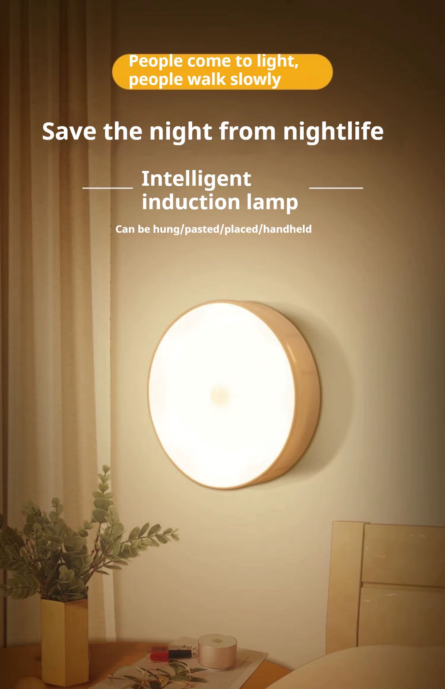 1Pc Motion Sensor Night Light - Wireless LED Detector Lamp for Bedroom, Staircase, Closet, and Room Decor-